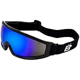 Birdz Eyewear Robin Sport Skydiving Snowboarding Motorcycle Riding Goggles Black Frame with Blue Mirror Lens