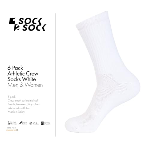 1SOCK2SOCK 6 Pack Athletic Performance Crew Socks For Men and Women - Soft Cotton Blend with Moisture Wicking, Arch Support3