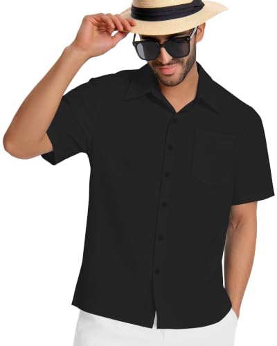 Image of Men Hawaiian Shirt Short Sleeve Summer Beach Button Down Shirts with Pocket