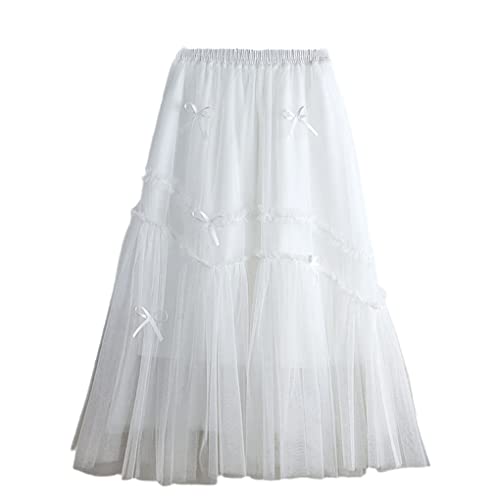 Jupe plissée en maille blanche style bohème chic avec taille élastique confortable pour femme