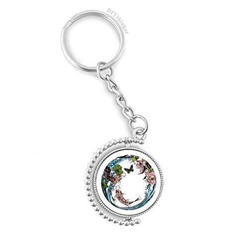 Porte-clé rotatif motif carpe pivoine lotus multicolore 1,2x3,5 pouces