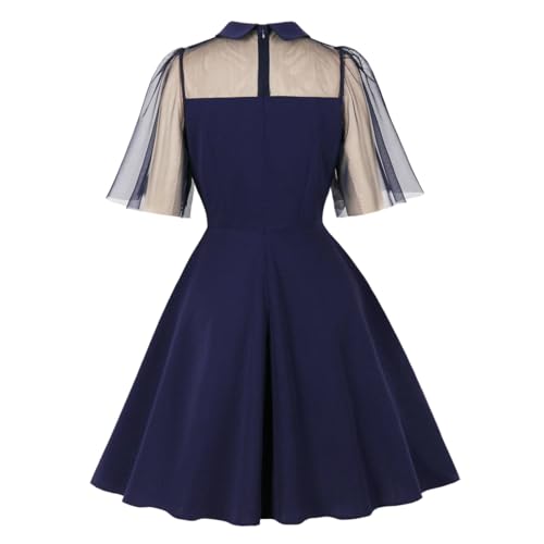 Wellwits Women's Flare Sleeves Mesh Illusion Short Vintage Cocktail Dress2