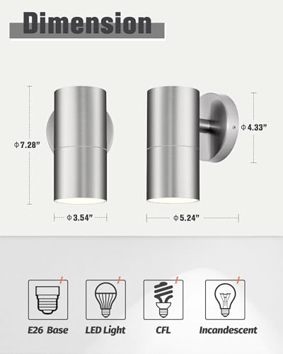 Image of Ken & Ricky Modern Stainless Outdoor Wall Sconce Lights,Brush Nickel,2 PK