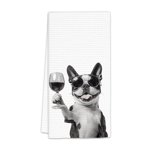 FIicy Boston Terrier Gifts Wine Dog Kitchen Towels, Gifts for Boston Terrier Dog Wine Lovers Decorative Hand Dish Towel for Kitchen Home Bar,Funny BostonTerrier Dogs Home Bar Kitchens Decor(16x24Inch)