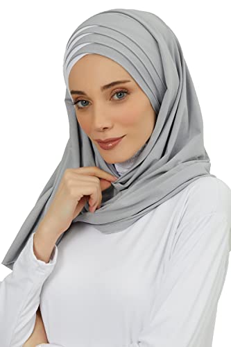 Aisha's Design Hijab Muslim Scarves for Women,%100 Cotton Presewn Jersey Shawl Turban, 2-Color