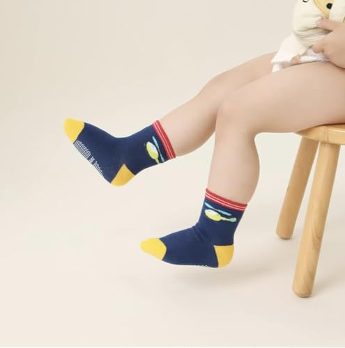 Image of Organic Cotton Ankle Length Anti Slip Socks For Baby With Grip 0-36 Months-Cartoon, Multicolored