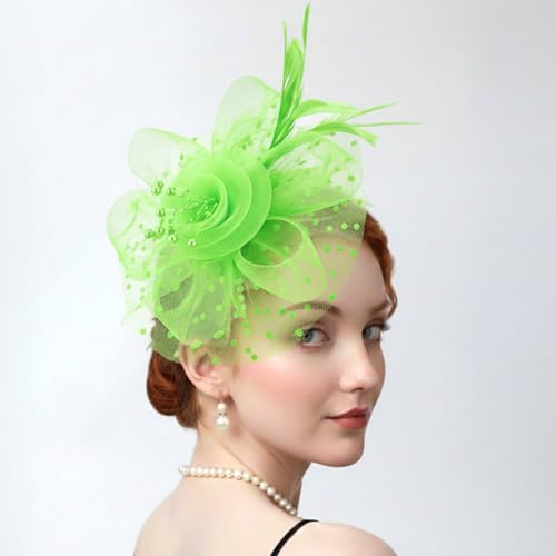 Image of DRESHOW Fascinators Hat Flower Mesh Ribbons Feathers on a Headband and a Clip Tea Party Headwear for Girls and Women