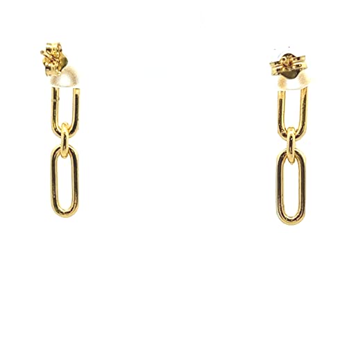 Y'all Sterling Silver -18k Gold Plated over Sterling Silver - Lightweight Paperclip Link Drop Earrings - Handcrafted in Italy 1" dangle post earring.2