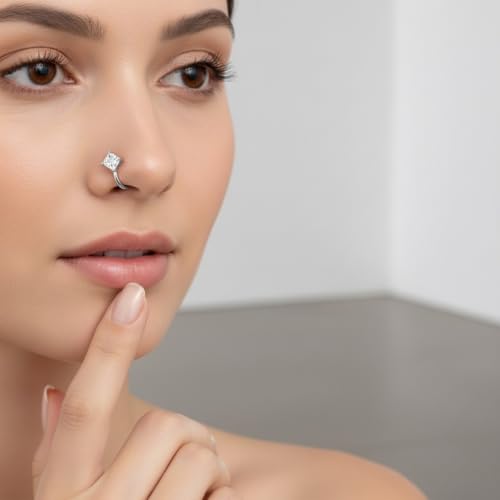 Image of Nilu's Collection Rose Gold American Diamond Non Piercing Nose Pin for Women | Elegant Flower Nose Stud | Minimal Clip-On Nose pin | Anti-Allergy | Anti-Tarnish | Office Wear | Daily Wear | office Wear | Non Piercing