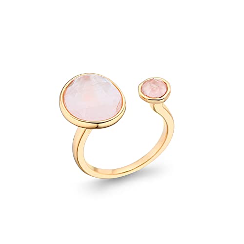 MJLULU Elegant 14K Gold-Plated Statement Ring with Light Pink Simulated Rose Quartz - Hypoallergenic & Lightweight, Dainty & Simple for Daily Wear - Minimalist Jewelry