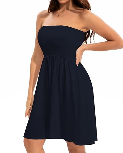 Image of elescat Summer Dresses for Women 2026 Strapless Casual Beach Cover Ups Tube Top Sundress