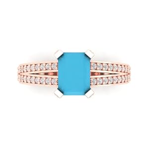 Clara Pucci 2.67ct Emerald Cut Solitaire with Accent split shank Simulated Cubic Zirconia Blue Turquoise Modern Ring 14k Rose Gold