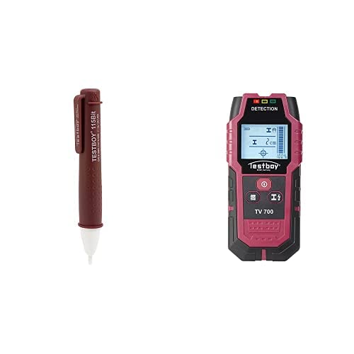 Testboy 115 Bit berührungsloser Spannungstester + Testboy TV 700 digitaler Wandscanner (automatische Kalibrierung, hochwertiger Volt Detektor mit LED-Anzeige, inkl. Schraubendreher Funktion), Rot