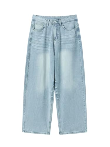 Men Zipper Vintage Jeans Straight High Street Casual Trousers Casual Denim Wide Leg Pants