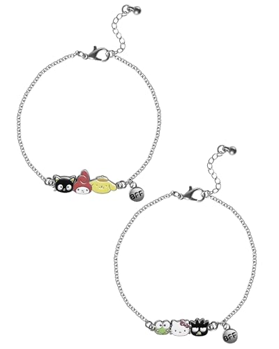 SALLY ROSE Hello Kitty and Friends Friendship Bracelet Set of 2 Official License, Fashion Sanrio Bracelets with BFF Charm