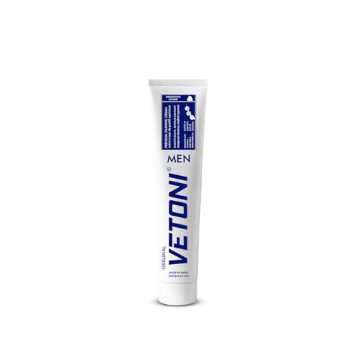 Image of Vetoni Men Premium Sensitive Sensible White Shaving Cream with Aloe Vera, Vitamin E & Lemongrass Oil for Smooth, Irritation-Free Shave 125g Pack of 1
