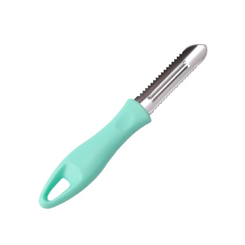 Gemüseschäler Gurkenschneider aus Edelstahl, rutschfest, Obst-, Gemüse- und Kartoffelschäler, Messer, Schneidemesser, Schälmesser, Küchenhelfer – Blau(Green)