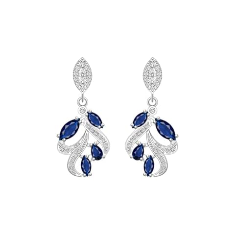 LMXXVJ Bridal Wedding Earrings for Brides Bridesmaides Teardrop Earrings for Women, Cubic Zirconia Drop and Dangle Earrings for Prom or Pageant,Jewelry, Brass, created blue sapphire Cover