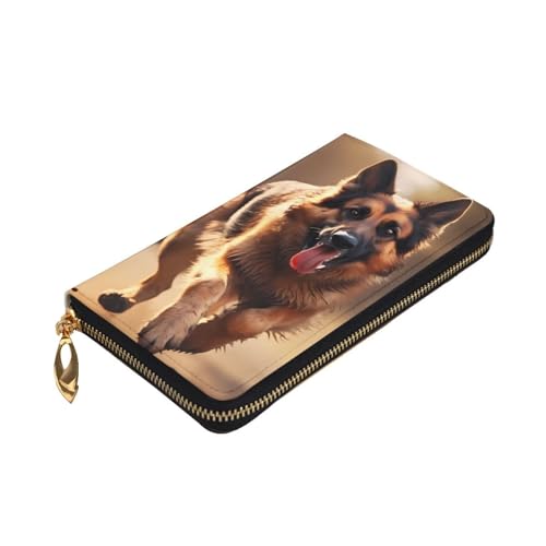 Running German Shepherd Dog Prints Leather Long Clutch Wallet for Fashionable Girls and Women - Durable, Stylish, and Functional, Black, One Size3