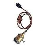 億兆堂1灯ペンダントライト 真鍮色 吊り下げソケット E26口金 エジソン電球 LED電球対応可能 ライティングレール シンプル 工業風 インテリア照明 電球ソケット 照明器具 天井照明 吊り下げ灯 コード長さ調整可能 リビング ダイニング 回すスイッチ付き ゴールドソケット【Bタイプ ダクトレール式】100cmコード 電球別売り