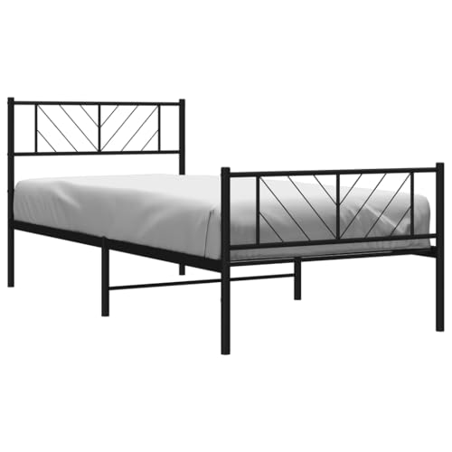 vidaXL Bettgestell Bettrahmen mit Kopfteil Fußteil Metallbett Bett mit Lattenrost Einzelbett Gästebett Schlafzimmer Metall Schwarz 100x200cm