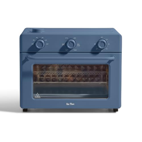 Our Place Large Wonder Oven 6 In 1 Toxin Free Air Fryer Toaster with Steam Infusion Family Sized 32QT 1700W Countertop Design Includes Bake Tray Fryer Basket Large Racks Blue Salt