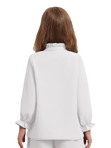 Kids Girls Puff Long Sleeve Semi Formal Blouse Top Ruffle Collar Loose Button Down Uniform Shirt2