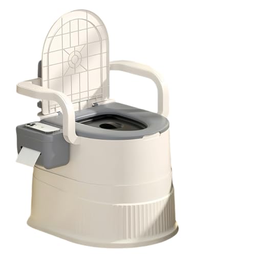 RVTENRIO Portable toilet seat with armrests, with lid, with tissue holder, with seat function, robust, easy to clean, no power connection required, suitable for indoor and outdoor use (Gray)
