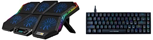 Image of Cosmic Byte CB-GK-23 Artemis 68Key Per Key RGB Wired Mechanical Keyboard with Outemu Blue Switches and Software (Black) & Meteoroid RGB Laptop Cooling Pad with 6 Fan Upto 17 inch laptops (Black /Blue)
