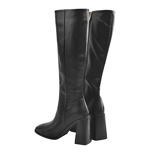 Onlymaker Women's Knee High Chunky Heel Boots With Side Zipper Square Toe Elastic Patent Leather Party Gogo Boots3