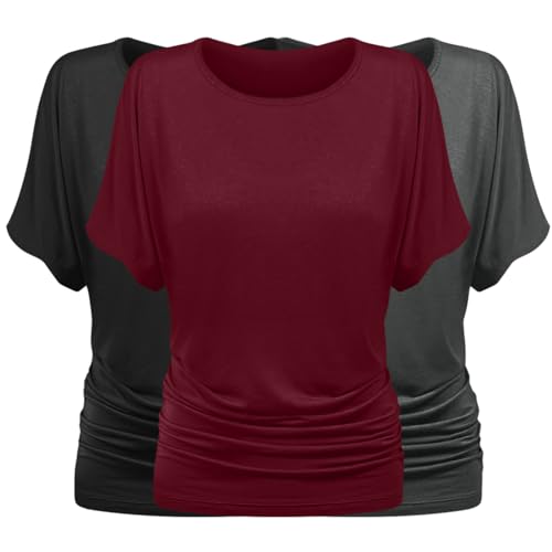 Sweet Hearts 3-Pack Tunic Tops for Women- Short Sleeve Business Casual Dolman Oversized T Shirts Loose Fit Made in USA