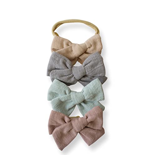 Image of Marley Anne Me 4 Set Baby Bow Girls Headband Nylon Linen Accessories for Newborn Toddler Baby Handmade Sets Baby Gifts (Georgia)