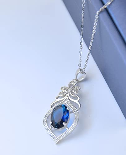 cathyladi Genuine Natural Blue Sapphire Diamond Pendant Necklace For Women Valentines mothers Day Gift Elegant Pendant Oval Cut (11×7mm) 3.15 Carat Blue Sapphire - Image 4