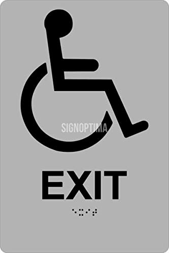 ADA Accessible EXIT Sign with Braille II 6"x9" Acrylic Sign (Silver)