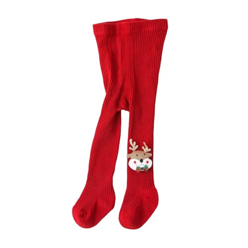 Carolilly - Mallas de Navidad para bebé, para niña, ropa de Navidad, calurosa, con pie, leggings de punto, diseño de Navidad, calcetines antideslizantes para niña, Rojo Renos, 6-12 Meses