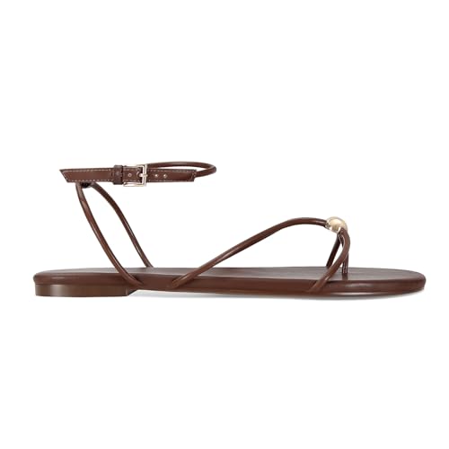 Image of Strappy Flat Sandals for Women Comfortable Open Round Toe Sandals Dressy Beach Thong Flip Flop Slides