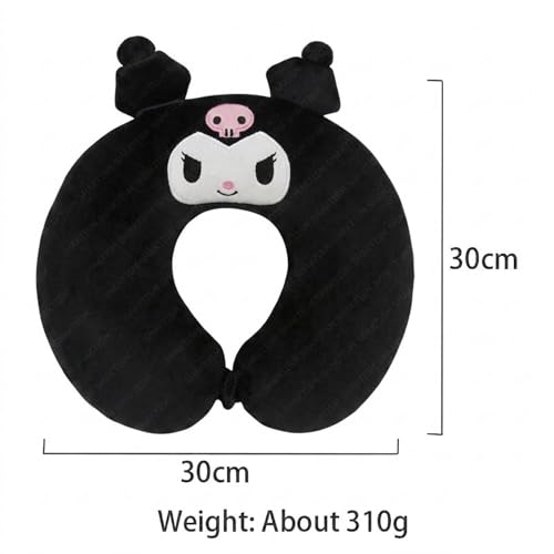 Image of SHAKTISM Cute Cartoon U-Shaped Neck Pillow for Travel | Soft Plush Neck Support Cushion for Kids & Adults | Lightweight Portable Headrest for Car, Flight & Home Use (Black)