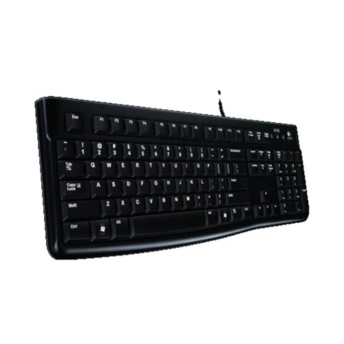 Logitech K120 Kabelgebundene Tastatur für Windows, USB-Anschluss, Leises Tippen, Robust, Spritzwassergeschützt, Einstellbare Tastaturaufsteller, Russisches Layout - Schwarz