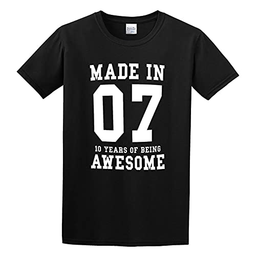 10Th Birthday Gift Made In 2007 Awesome 12 Unisex 100% Cotton Short-Sleeve T-Shirts Black XL