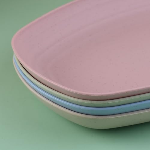 Image of Lightweight & Unbreakable Plates for Dessert, Pasta, Cereal, Camping, Kitchen, Noodles, Picnic, Snacks, Cake, Salad Dishwasher & Microwave Safe Wheat Straw Dinnerware (Blue, Pack of 4)