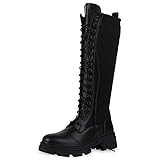 VAN HILL Damen Stiefel Schnürstiefel Blockabsatz Schuhe Freizeit Schnürer Gesteppte Boots Schnürschuhe Freizeitschuhe 201154 Schwarz Nero 39