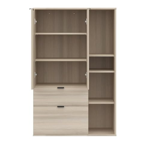 Image of Wakefit Engineered Wood Cabinet | 1 Year Warranty | Storage Cabinet for Home Kitchen Living Room | 1 Closed Compartment, 2 Drawers & 4 Open Shelves | Pattens - Moldau Acacia