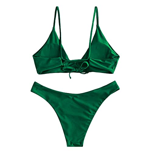 Image of ZAFUL Women's Tie Back Padded High Cut Bralette Bikini Set Two Piece Swimsuit