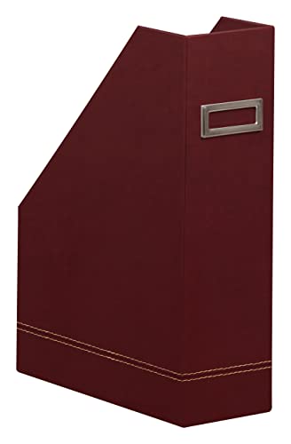 RHODIA 194542C - Revistero burdeos - 10x25x31 cm - Pespuntes naranjas - Exterior de piel sintética - Colección Home Office Rhodiarama - Organización de oficina y almacenamiento de diseñador