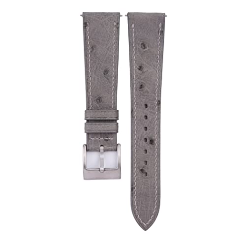 Handdn Handmade Ostrich Leather Watch Band 18mm 19mm 20mm 21mm 22mm 23mm For Men And Women, Genuine Leather Soft and Water Resistant Universal Replacement Watchbands (Gray)