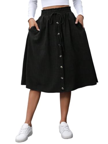 Women's Elegant Casual A-Line High Waist Skirt Loose Fit Long Skirts