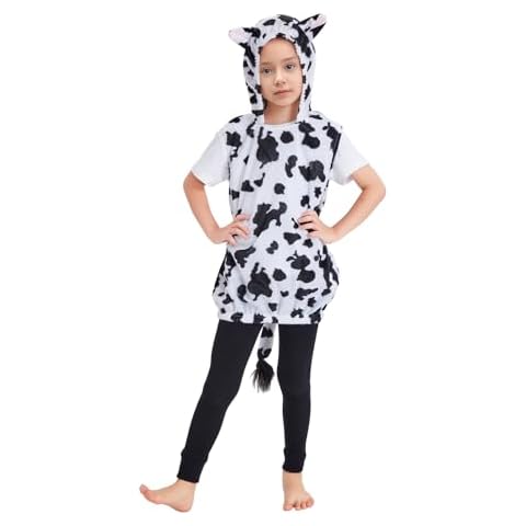 Villagepageme Kids Cute Animal Costume 3D Dairy Cow Costume Boys Gilrs Fuzzy Hooded Vest Halloween Christmas Holiday Outfit (Dairy Cow, 3-4 Years) Cover