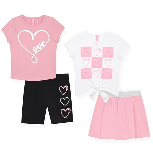Dreamstar Girls 4 Piece Outfit Set Short Sleeve Blouse Tops Scooter Skirt Shorts Mix and Match Summer Clothing Set