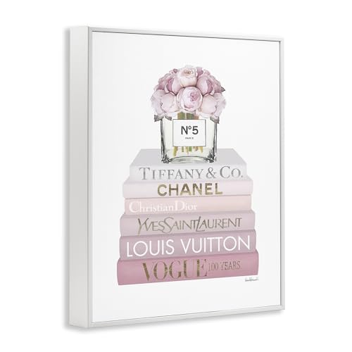 Image of Stupell Industries 'Pink Rose Bouquet Bookstack', Framed Giclee Art, White, 11 x 14 Inches, Easy to Hang and Sturdy, Made in USA, by Amanda Greenwood