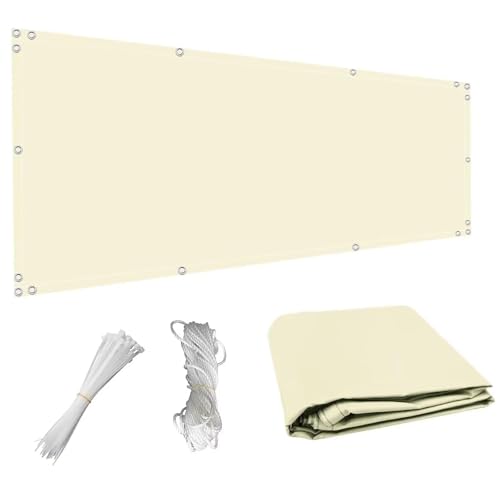 Sichtschutzzaun für Balkon & Terrasse 120x300cm - Wetterfeste Polyester Sichtschutzabdeckung mit UV & Windschutz, inklusive Ösen & Nylon Kabelbinder - Beige